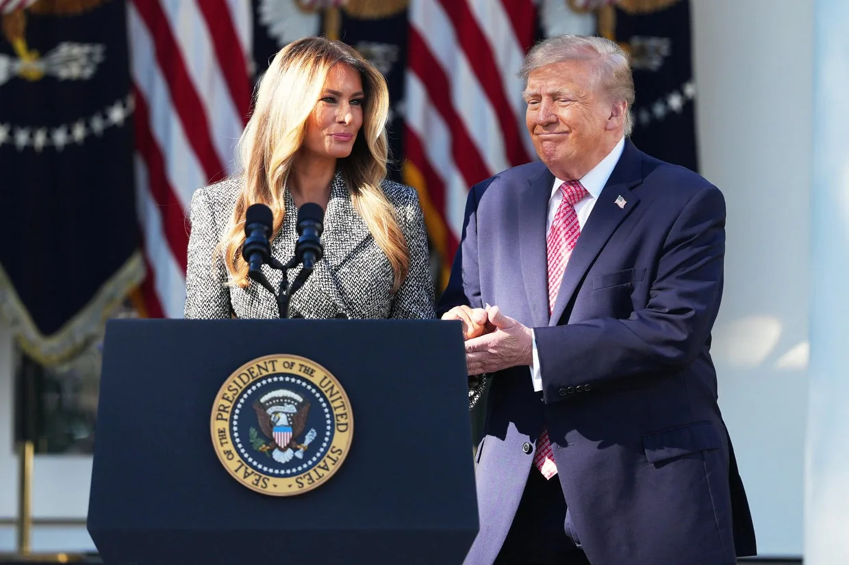 President Donald Trump and First Lady Melania Trump announce the women's health division in the Rose Garden.