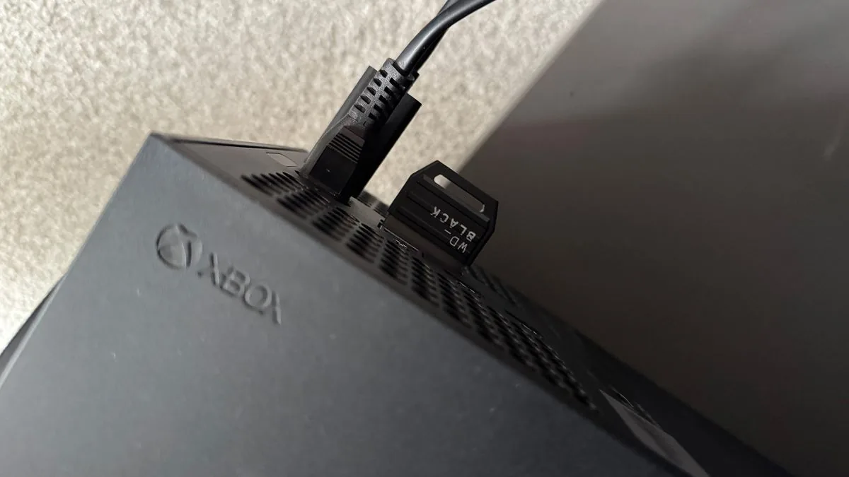 WD Black C50 storage expansion card connected to an Xbox Series X console.