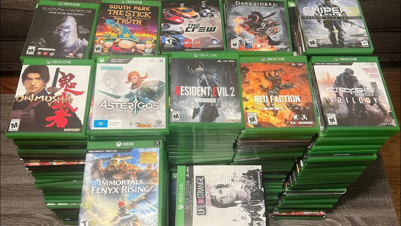 Physical game cases representing Xbox retail releases.