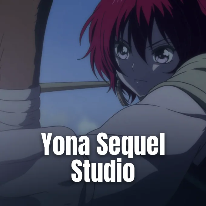 Close-up of red-haired Yona aiming her bow and arrow in an anime scene.