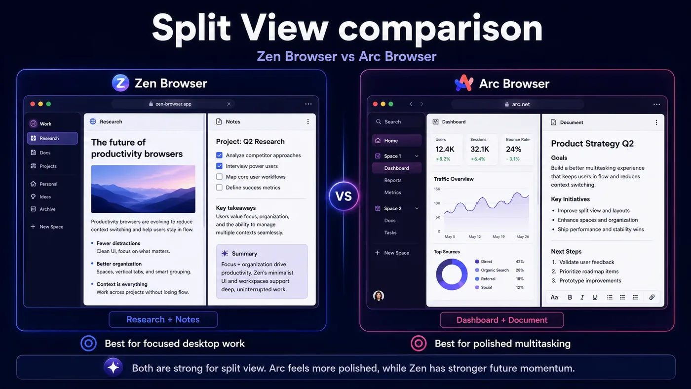 Split view interface layout in Zen Browser.