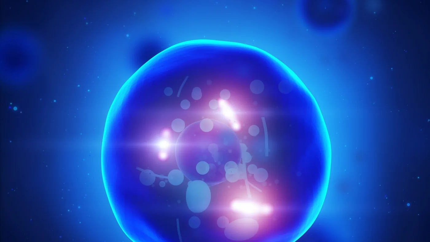Microscopic view of cellular structures showing how zombie cells linger in aging tissue.